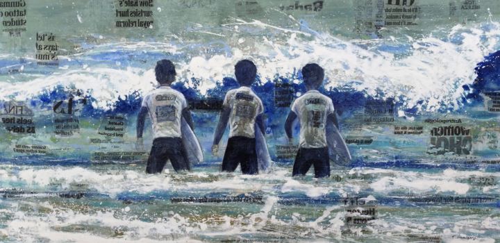 Painting titled "Surfistas" by Filomena Campos, Original Artwork, Acrylic