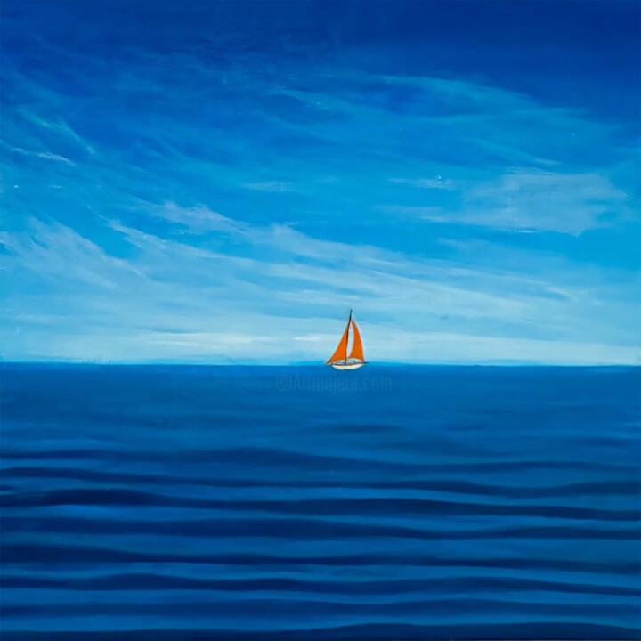 Картина под названием "Horizon bleu" - Fineartbygh, Подлинное произведение искусства, Акрил Установлен на Деревянная рама дл…