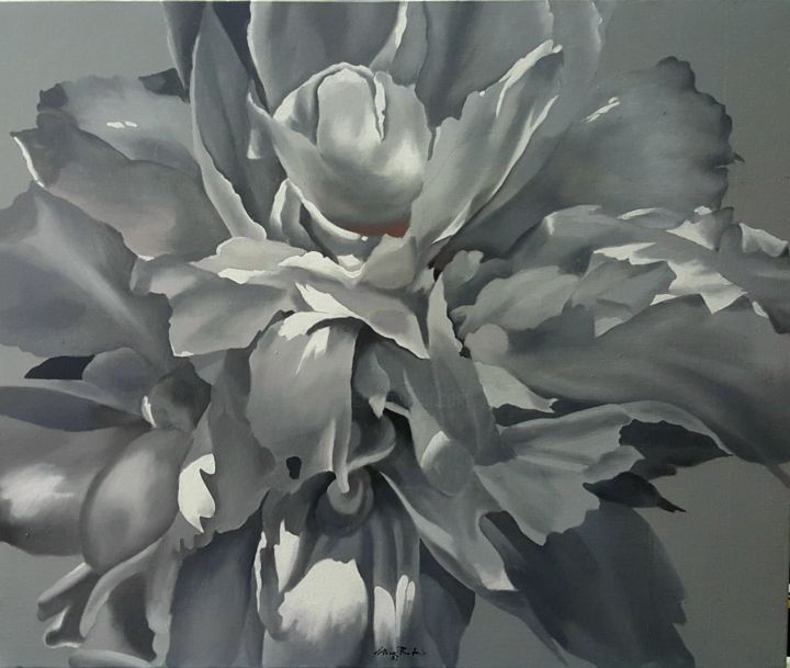 Painting titled "GRAY PEONY" by Luigi Maria De Rubeis, Original Artwork, Acrylic