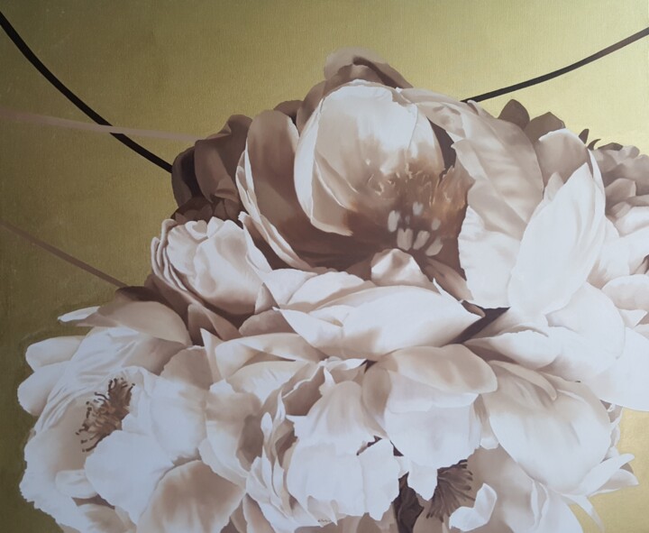 Schilderij getiteld "BROWN PEONIES" door Luigi Maria De Rubeis, Origineel Kunstwerk, Olie