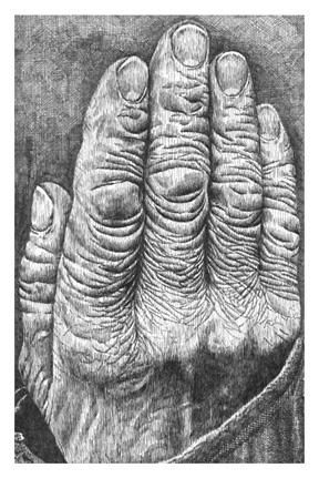 Zeichnungen mit dem Titel "Hand of Time" von Magalona Justino, Original-Kunstwerk