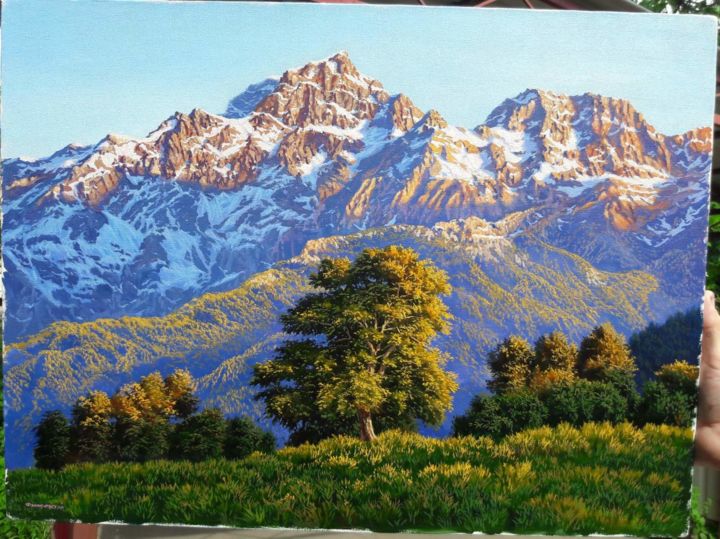 Картина под названием "Утро в горах Сочи" - Эдуард Финиревский, Подлинное произведение искусства, Масло