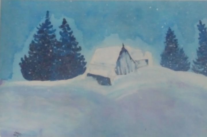 Painting titled "Noite sobre a neve…" by Israel Correa, Original Artwork, Watercolor