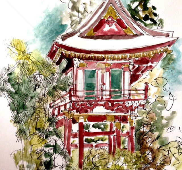 Dessin intitulée "Jardin Japonais" par Studio Figi, Œuvre d'art originale