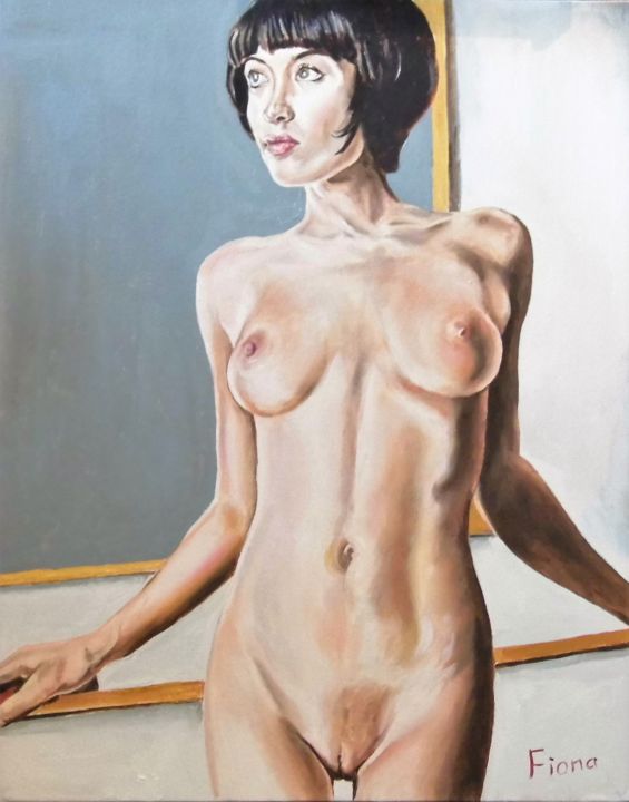 Painting titled "Nude Standing" by Fiona H Cooper, Original Artwork, Oil