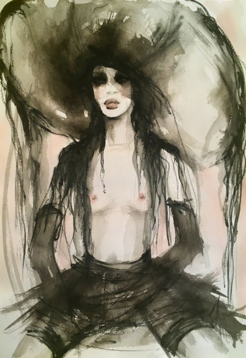 Painting titled "The lover" by Fiona Maclean, Original Artwork, Watercolor