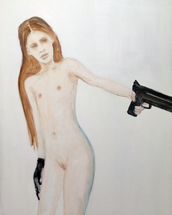 Ζωγραφική με τίτλο "Girl with a gun - S…" από Fiona Maclean, Αυθεντικά έργα τέχνης, Λάδι