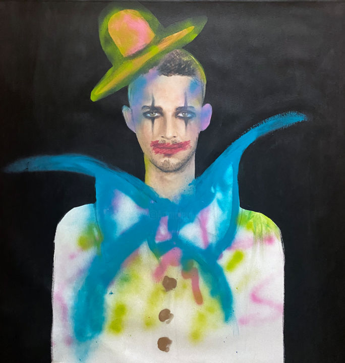 Painting titled "The clown" by Fiona Maclean, Original Artwork, Oil