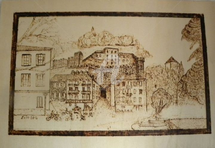 Incisioni, stampe intitolato "5-bellinzona-pirogr…" da Fiore, Opera d'arte originale, Xilografia