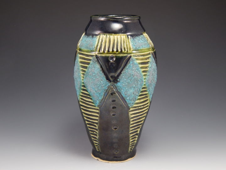 Ремесла под названием "Black and teal vase" - Dana Paredes, Подлинное произведение искусства