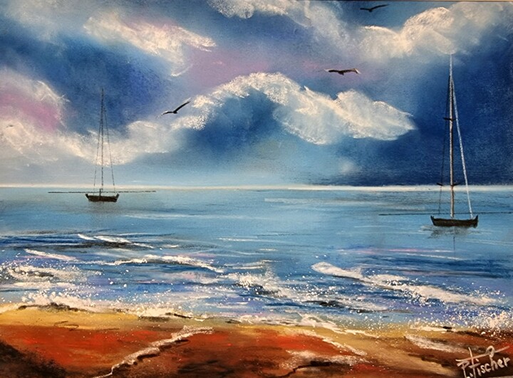 Peinture intitulée "Sérénité en mer" par Patrick Fischer, Œuvre d'art originale, Pastel