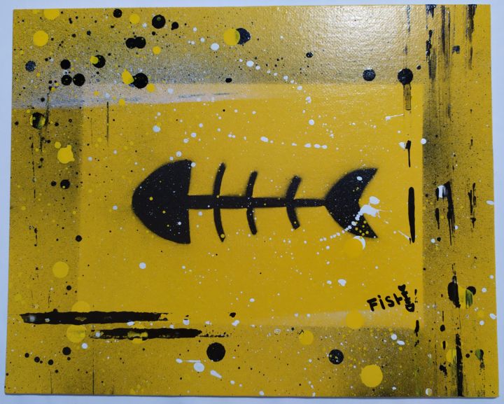 Painting titled "2/3 jaune" by Fish, Original Artwork, Spray paint