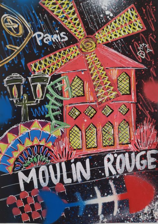 Painting titled "Moulin rouge" by Fish, Original Artwork, Marker