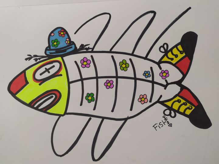 Dessin intitulée "Clown" par Fish, Œuvre d'art originale, Marqueur