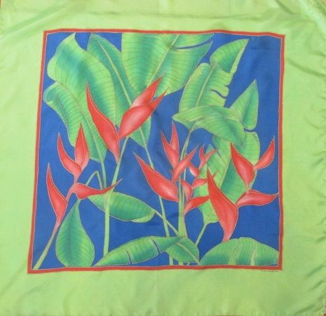 Art textile intitulée "Carré de soie "Fleu…" par Fiso Raiatea, Œuvre d'art originale, Tissu