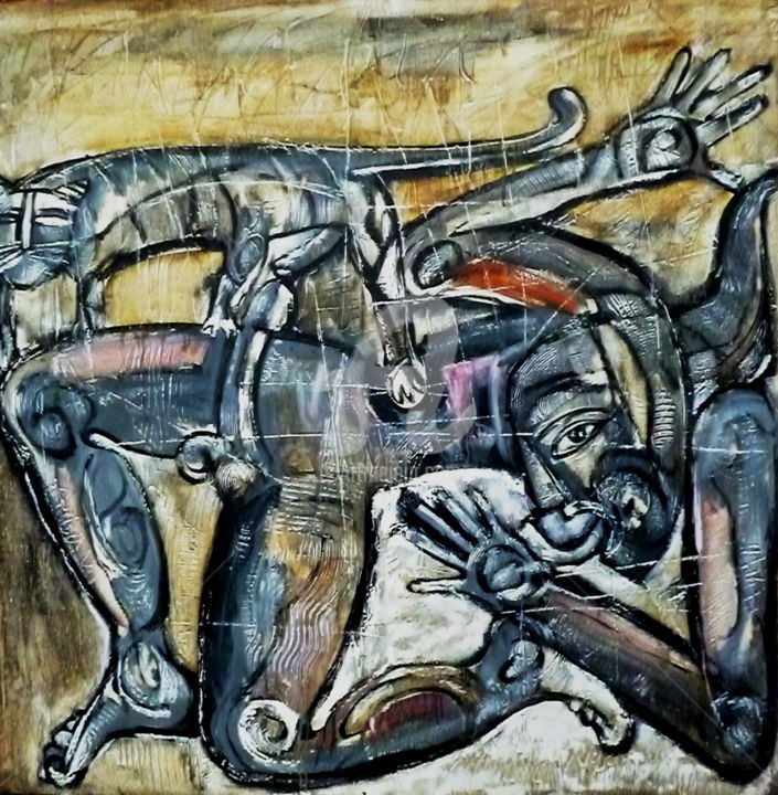 Peinture intitulée "Destruction in Soci…" par Fitrajaya Nusananta, Œuvre d'art originale, Huile