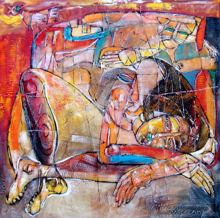 Картина под названием "At Dusk Started To…" - Fitrajaya Nusananta, Подлинное произведение искусства, Масло