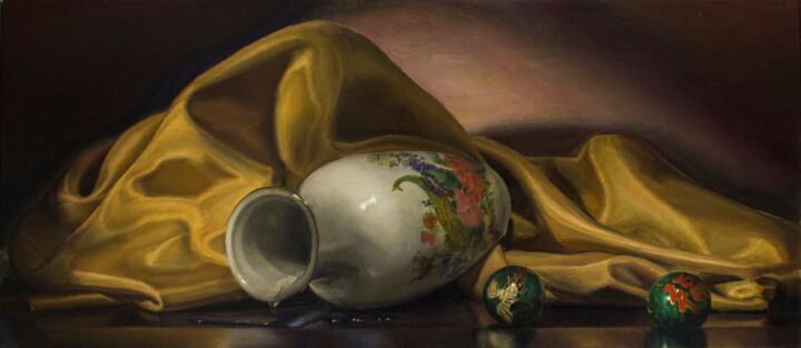 Painting titled "Boading Balls with…" by Daniel Shor, Original Artwork, Oil Mounted on Wood Stretcher frame