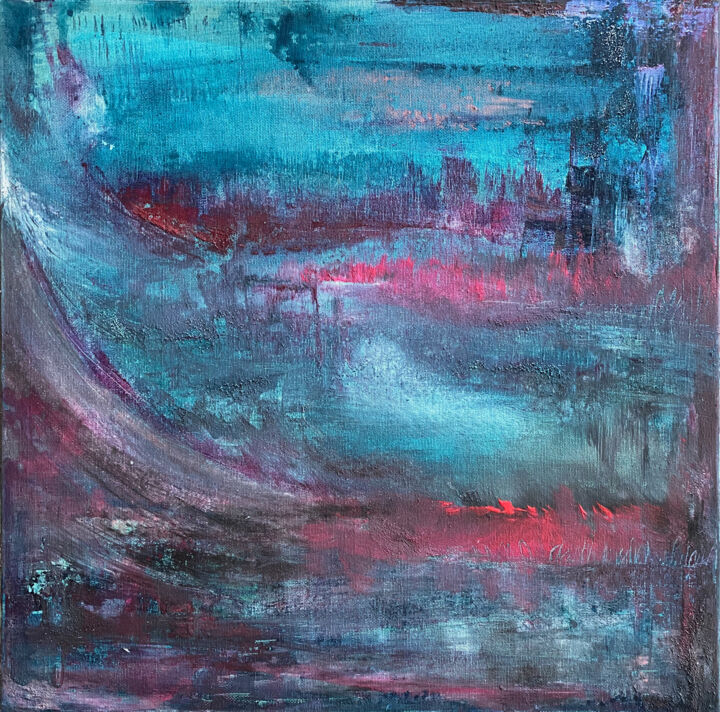 Painting titled "Pink in my blue wor…" by Fjara Storm, Original Artwork, Acrylic