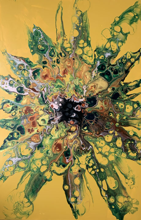 Painting titled "Explosion d'ocre" by Frédérique Kirbihler, Original Artwork, Acrylic