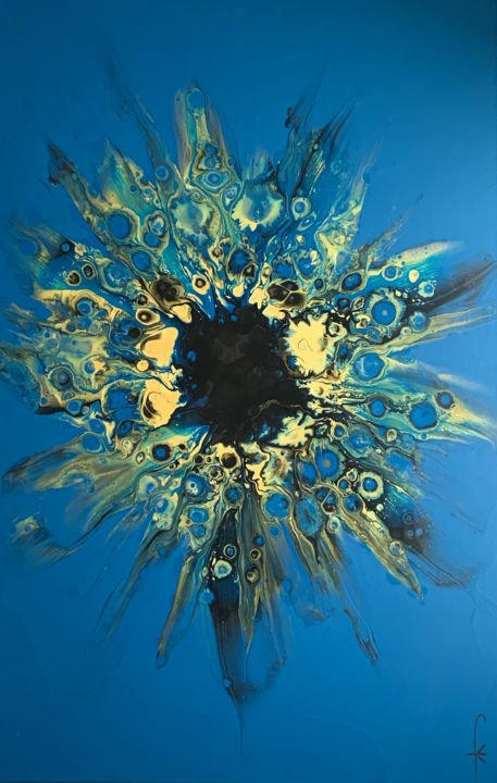 Peinture intitulée "Turquoise or noir" par Frédérique Kirbihler, Œuvre d'art originale, Acrylique