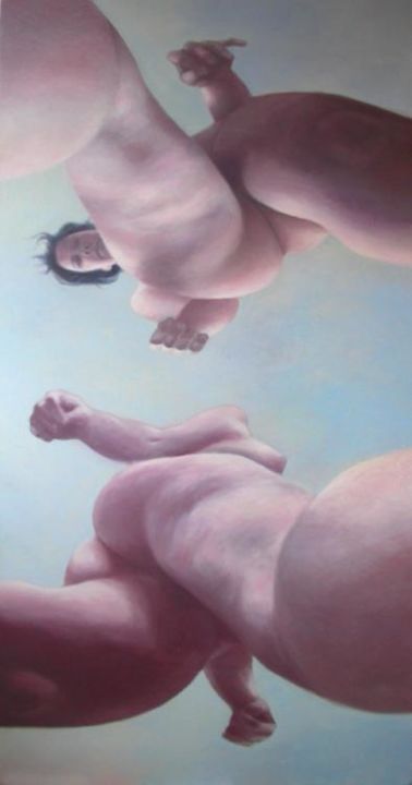 Painting titled "2 steps over" by Francien Krieg, Original Art, Oil
