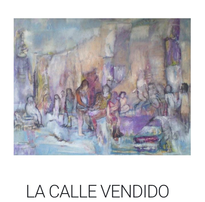 Painting titled "La calle" by Flavia Andrade Zangheri, Original Artwork, Oil Mounted on Wood Stretcher frame