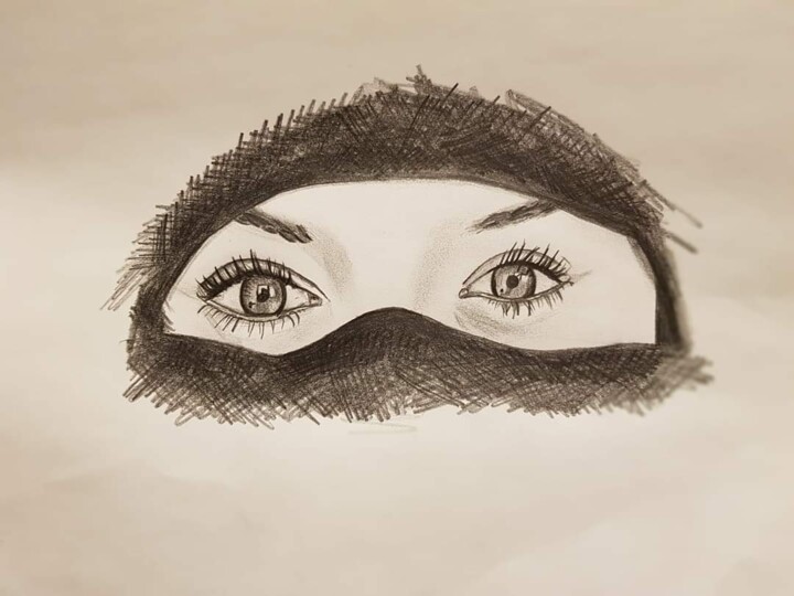 Disegno intitolato "Geheimnisvolle Augen" da Flavia Mumenthaler, Opera d'arte originale, Matita