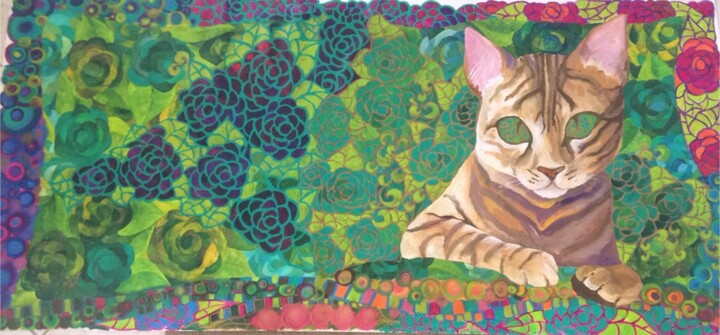 Schilderij getiteld "O gato" door Flavia Pv Senna, Origineel Kunstwerk, Acryl