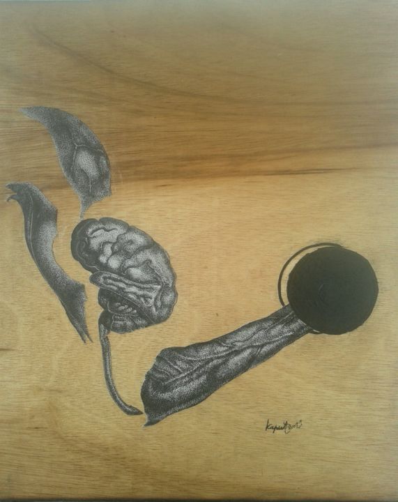 Dessin intitulée "Muscler son mental" par Flavien Kaputo, Œuvre d'art originale, Stylo à bille