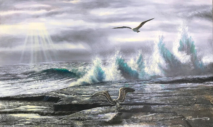 Peinture intitulée "Luz no mar" par Flavio Augusto Caporali, Œuvre d'art originale, Acrylique