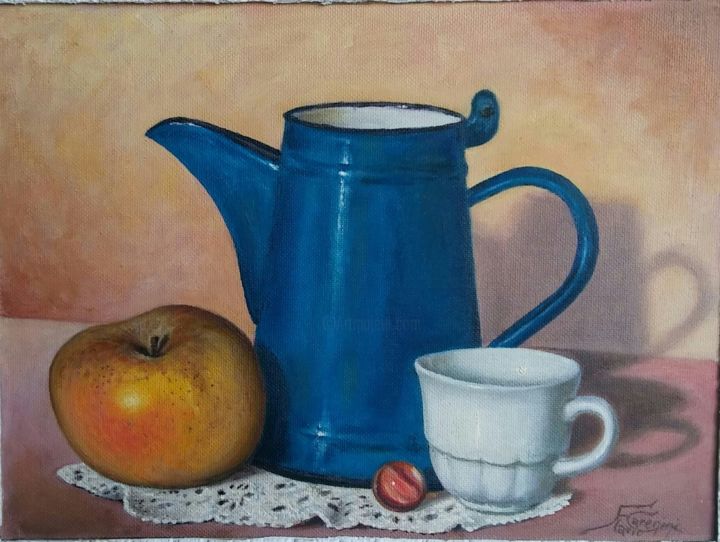 Pittura intitolato "Bricco blu" da Flavio Carenini, Opera d'arte originale, Olio
