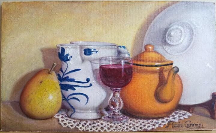 Pittura intitolato "Bicchierino di vino…" da Flavio Carenini, Opera d'arte originale, Olio