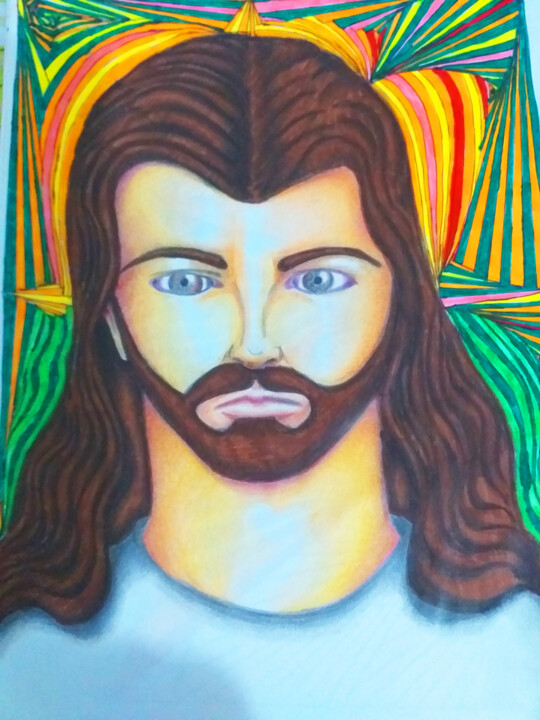 Dessin intitulée "Jesus luz" par Flavio Ferreira Hespanhol, Œuvre d'art originale, Marqueur