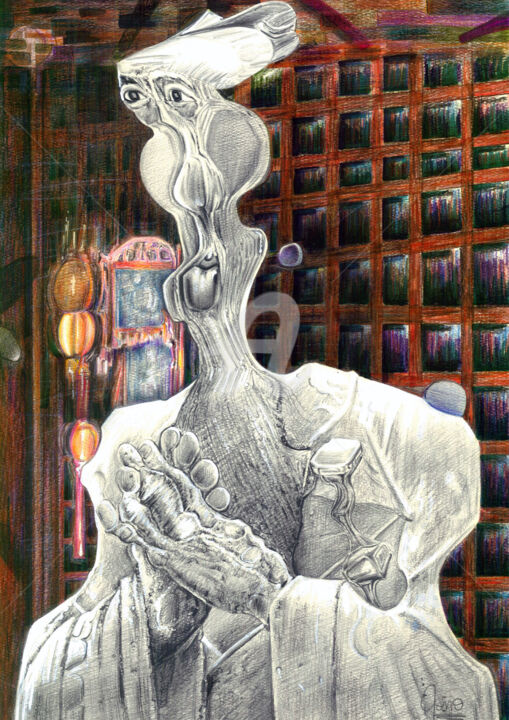 Dessin intitulée "Confucius" par Flávio Miranda, Œuvre d'art originale, Crayon