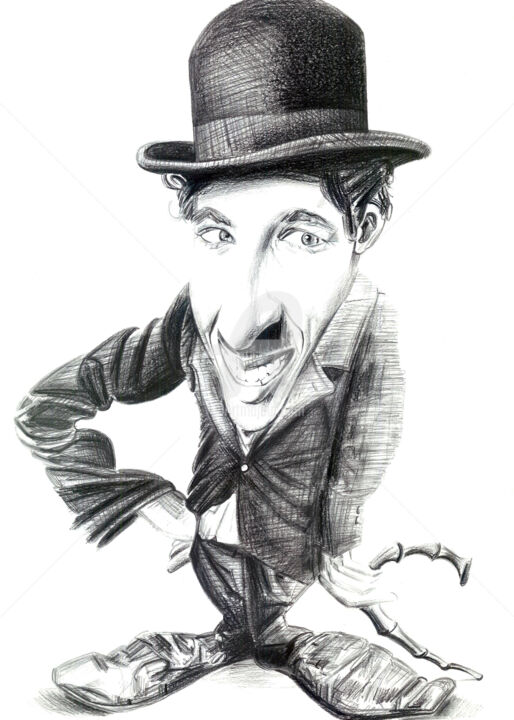 Desenho intitulada "Chaplin por Flávio" por Flávio Miranda, Obras de arte originais, Lápis
