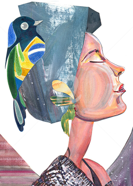Collages titulada "Girl From Brazil" por Flávio Miranda, Obra de arte original, Collages