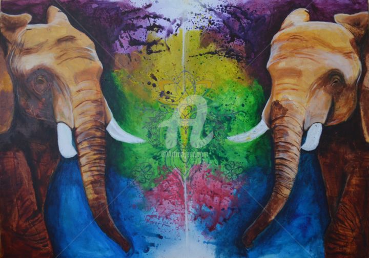Painting titled "Elephants" by Flaya, Original Artwork, Acrylic
