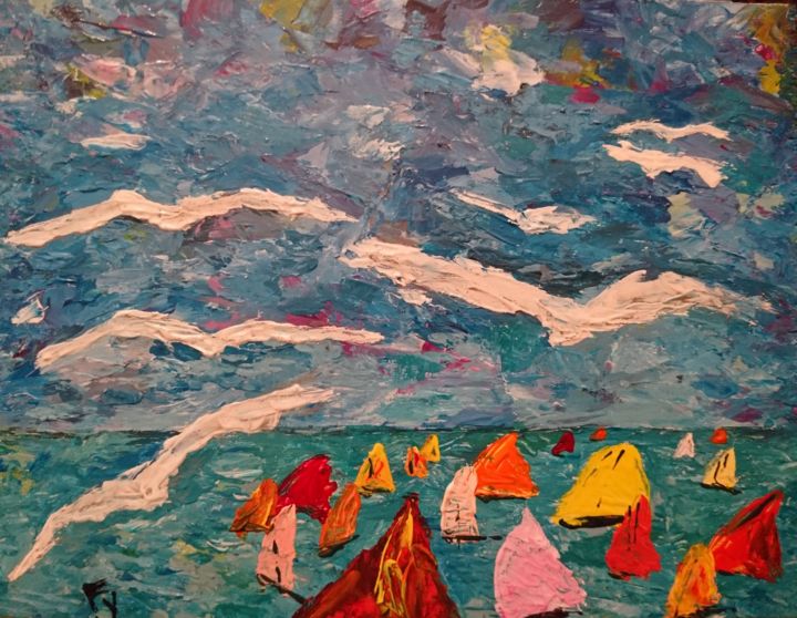 Pittura intitolato "Regata colorata" da Fla Yer, Opera d'arte originale, Acrilico