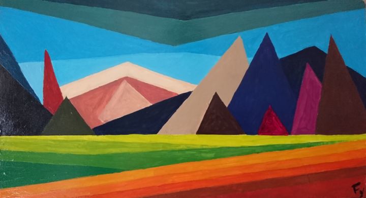 Pittura intitolato "montagne colorate" da Fla Yer, Opera d'arte originale, Acrilico