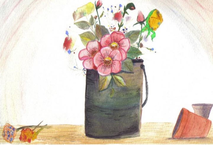 Painting titled "pink flowers" by Fleeta Rard, Original Art,