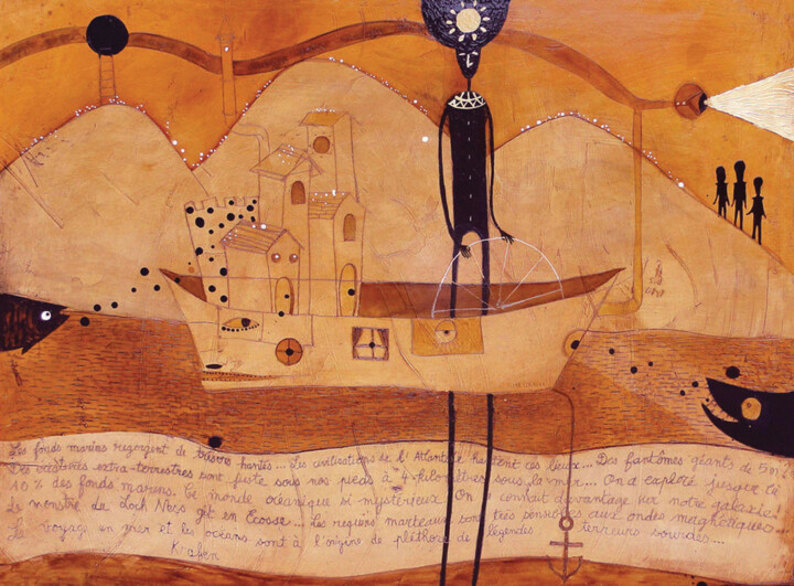 Peinture intitulée "Le Bateau Fantôme" par Fleur Claireux, Œuvre d'art originale, Acrylique Monté sur Panneau de bois