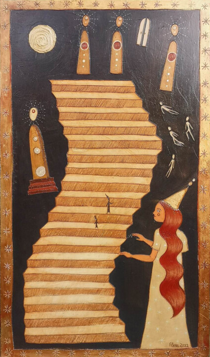 Peinture intitulée "La Fée des dimensio…" par Fleur Claireux, Œuvre d'art originale, Acrylique Monté sur Panneau de bois