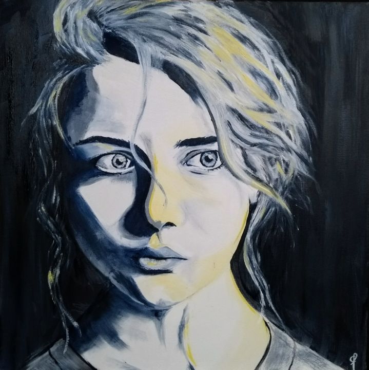 Pintura intitulada "The girl in Blue" por Coucke Fleur, Obras de arte originais, Óleo