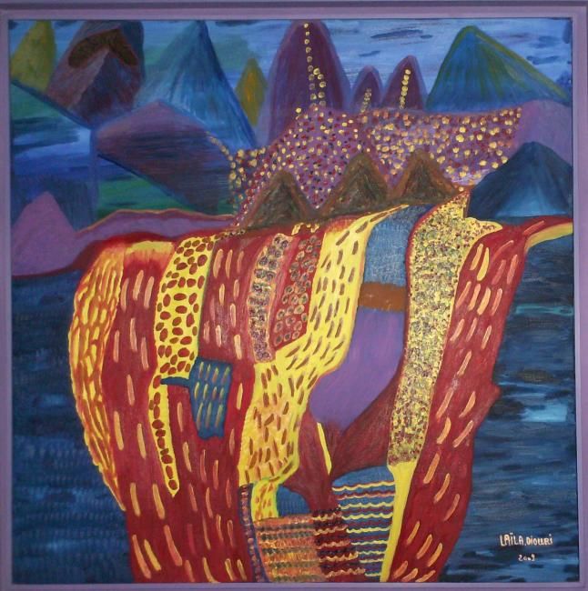 Pittura intitolato "le volcan 2" da Laila Diouri, Opera d'arte originale