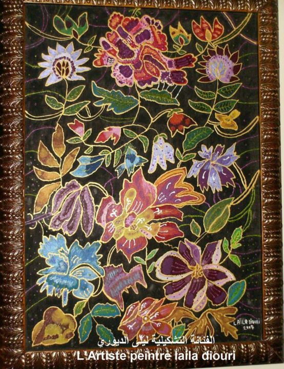 Картина под названием "Tableau: fleurs abs…" - Laila Diouri, Подлинное произведение искусства, Другой
