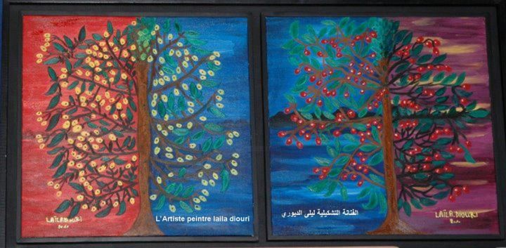Peinture intitulée "Le cerisier et l'ar…" par Laila Diouri, Œuvre d'art originale, Huile