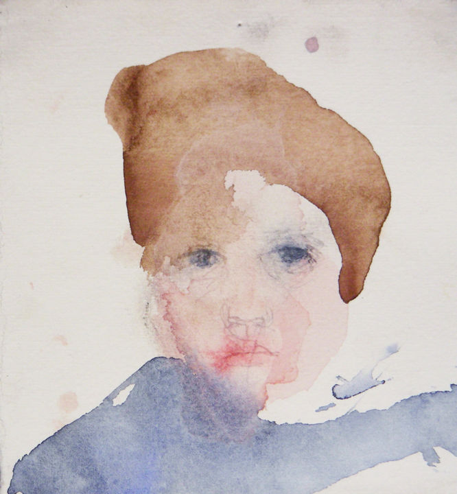 Painting titled "Baby Face" by Fleur Elise Noble, Original Artwork, Watercolor