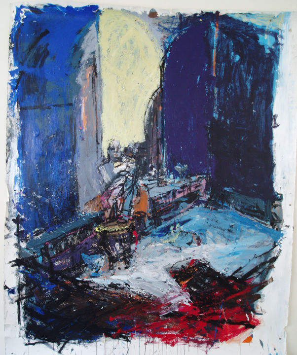 Painting titled "Man and Cat" by Fleur Elise Noble, Original Art, Acrylic