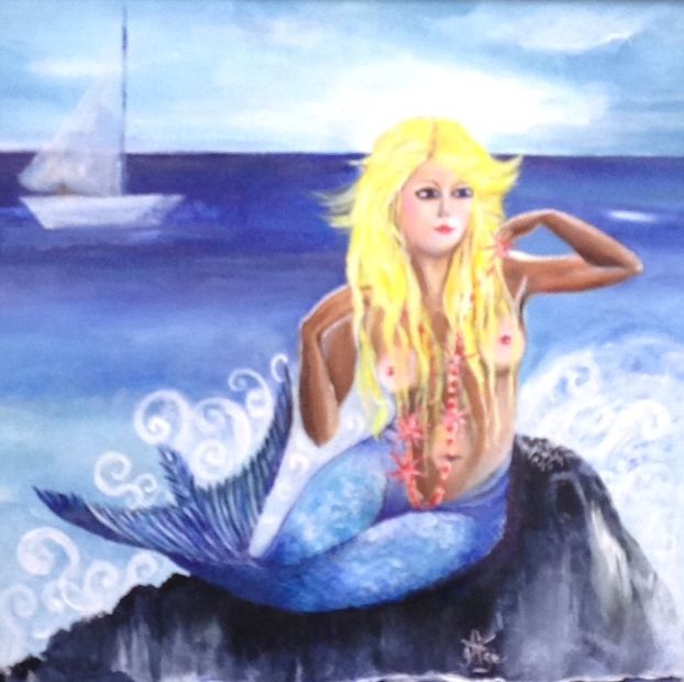 Painting titled "sirene-a-l-ile-maur…" by Fleurlise, Original Artwork, Acrylic